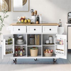 Kitchen Cart with Rubber wood Drop-Leaf Countertop, Cabinet door internal storage racks (Color: as picture)